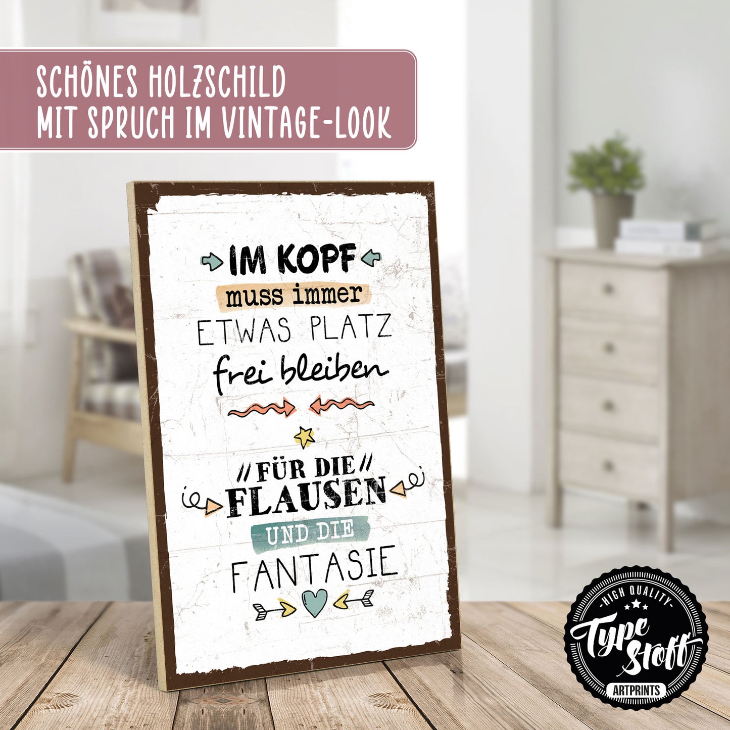 Holzschild mit Spruch - Hygge - Platz für Flausen – HS-GH-01225