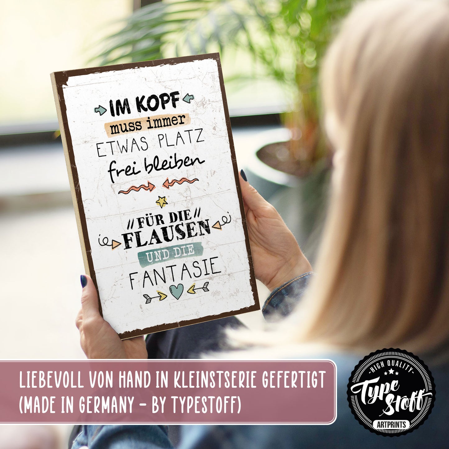 Holzschild mit Spruch - Hygge - Platz für Flausen – HS-GH-01225