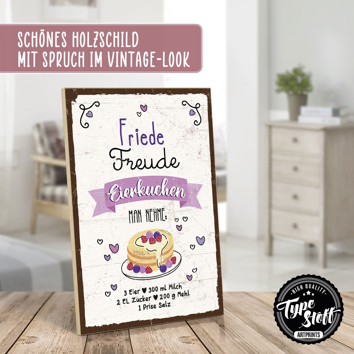 Holzschild mit Spruch - Küche - Friede Freude Eierkuchen – HS-GH-01227