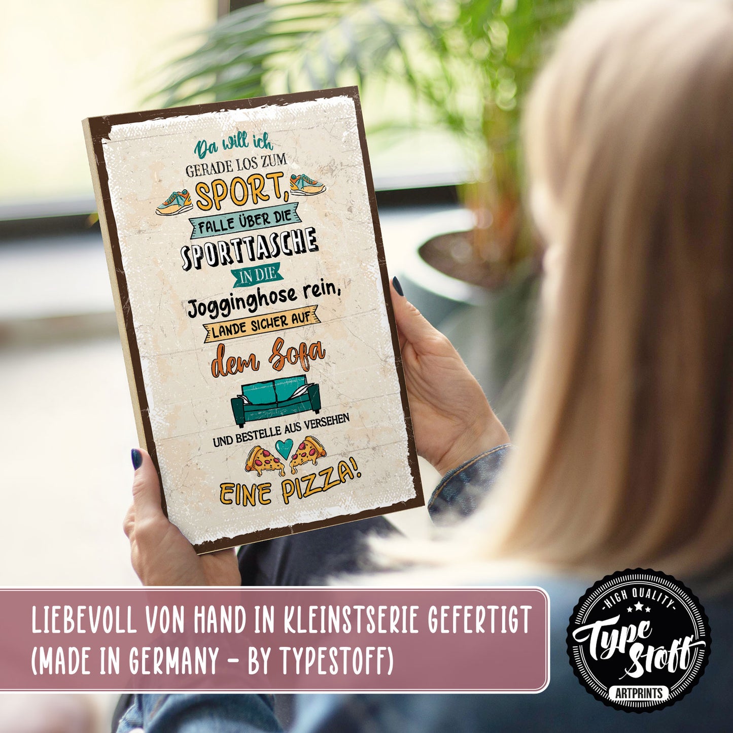 Holzschild mit Spruch - Sport - Jogginghose - Sofa - HS-GH-01233