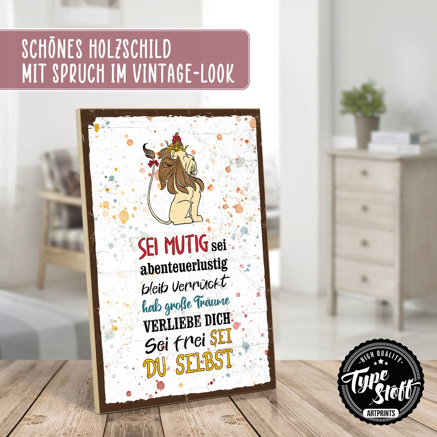 Holzschild mit Spruch - Hygge - Mut - Abenteuerlust – HS-GH-01235