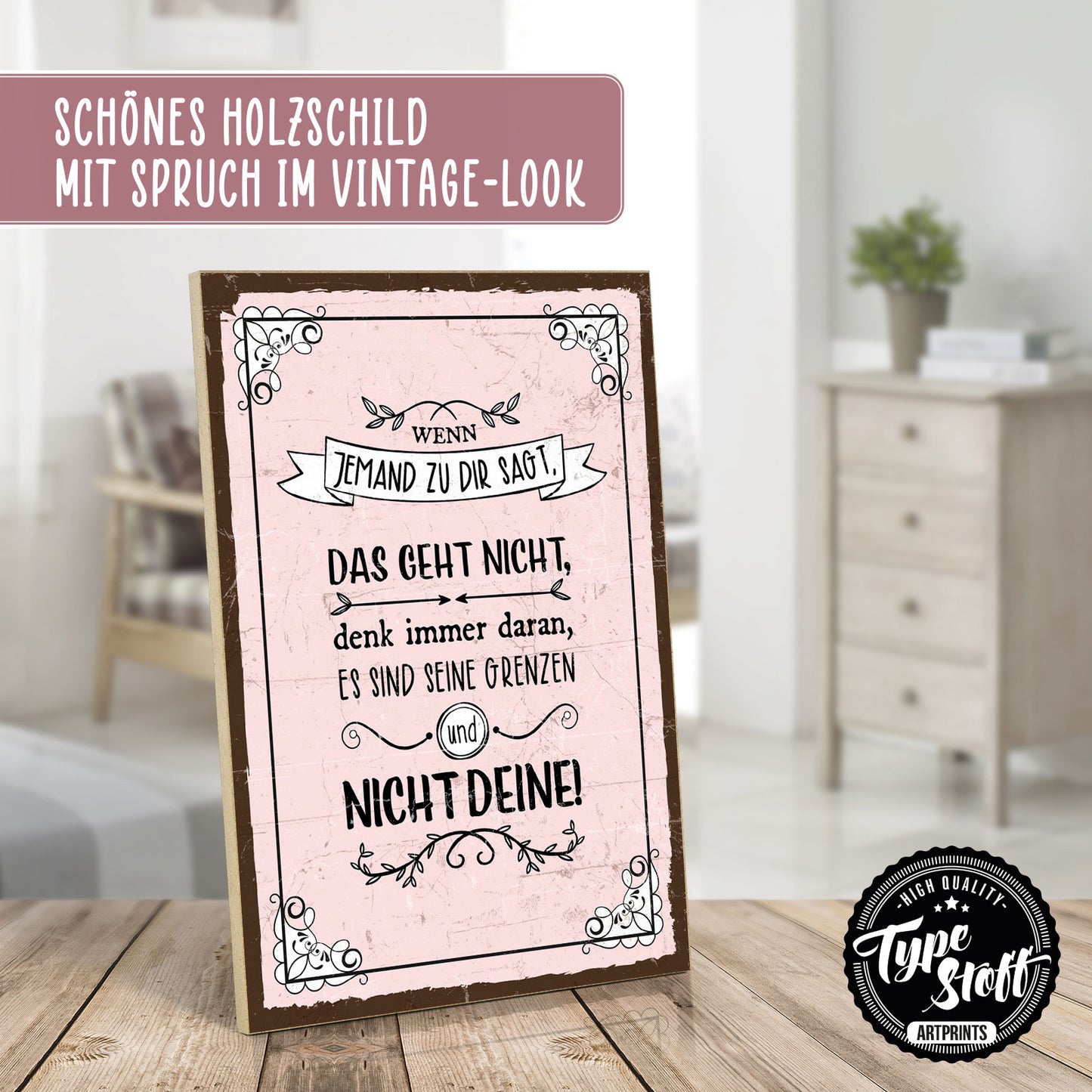 Holzschild mit Spruch - Motivation Grenzen überwinden – HS-GH-01238