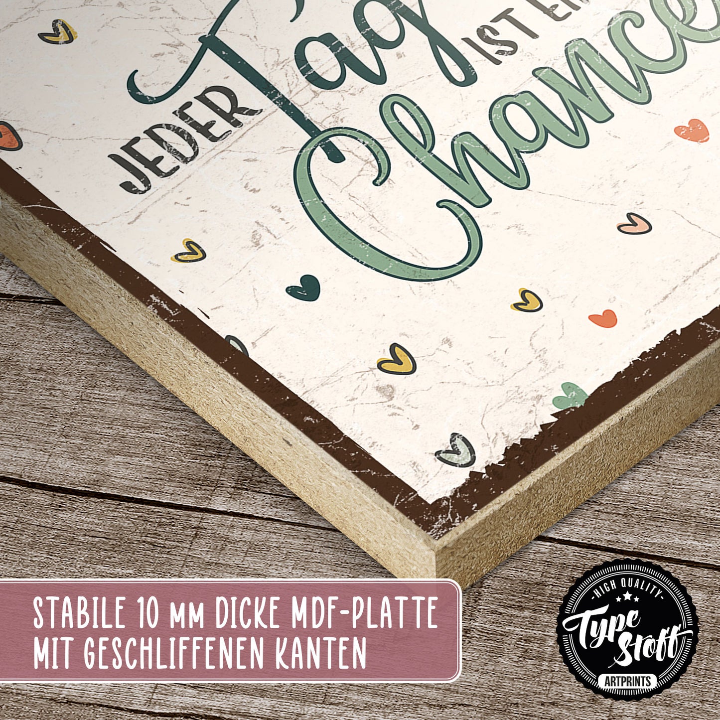 Holzschild mit Spruch - Motivation - jeder Tag neue Chance – HS-QN-01241
