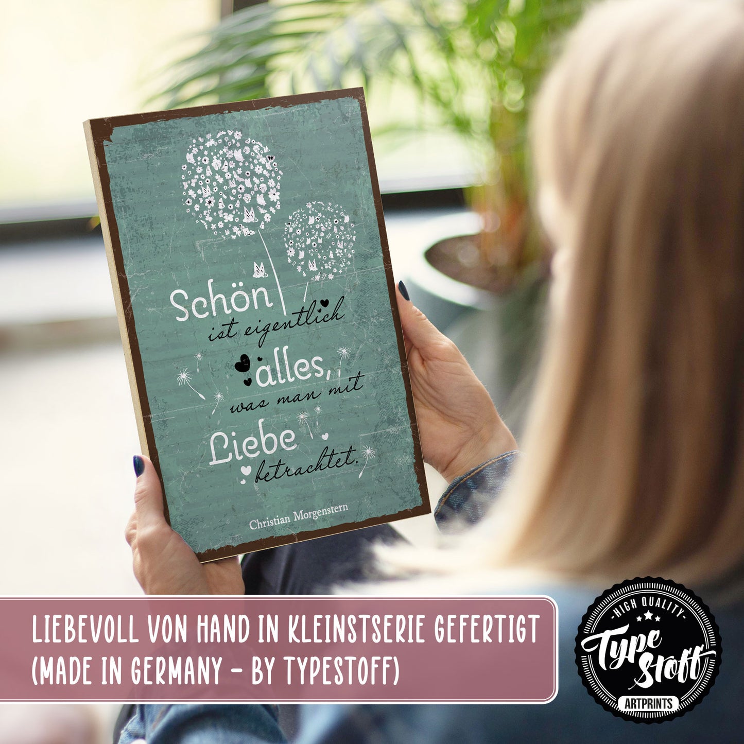 Holzschild mit Spruch - Hygge - Mit Liebe betrachten – HS-GH-01244