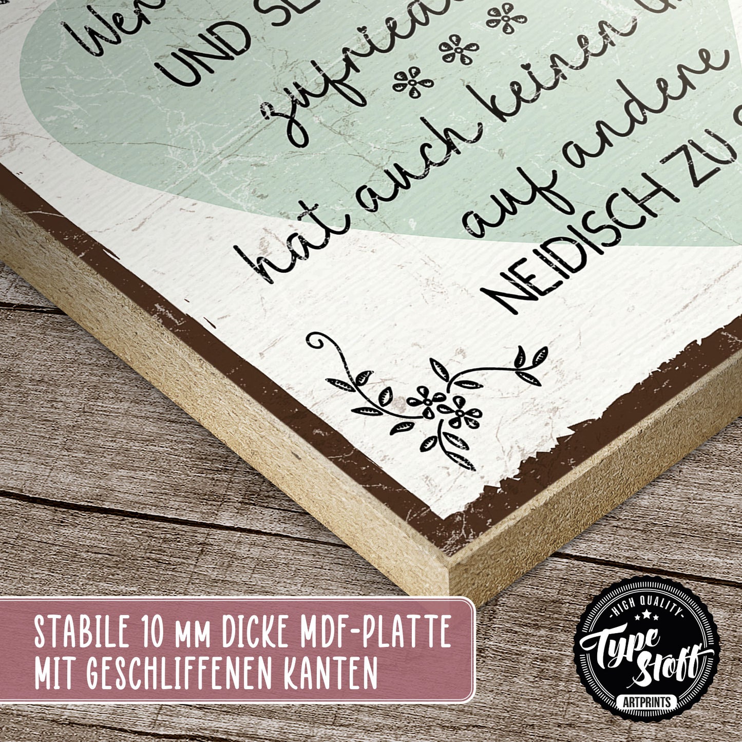 Holzschild mit Spruch - Hygge - Zufriedenheit - Neid – HS-QN-01270
