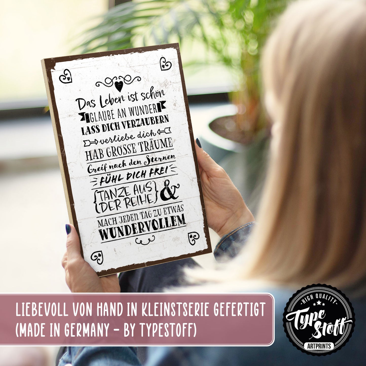 Holzschild mit Spruch - Hygge - das Leben ist schön – HS-GH-01275