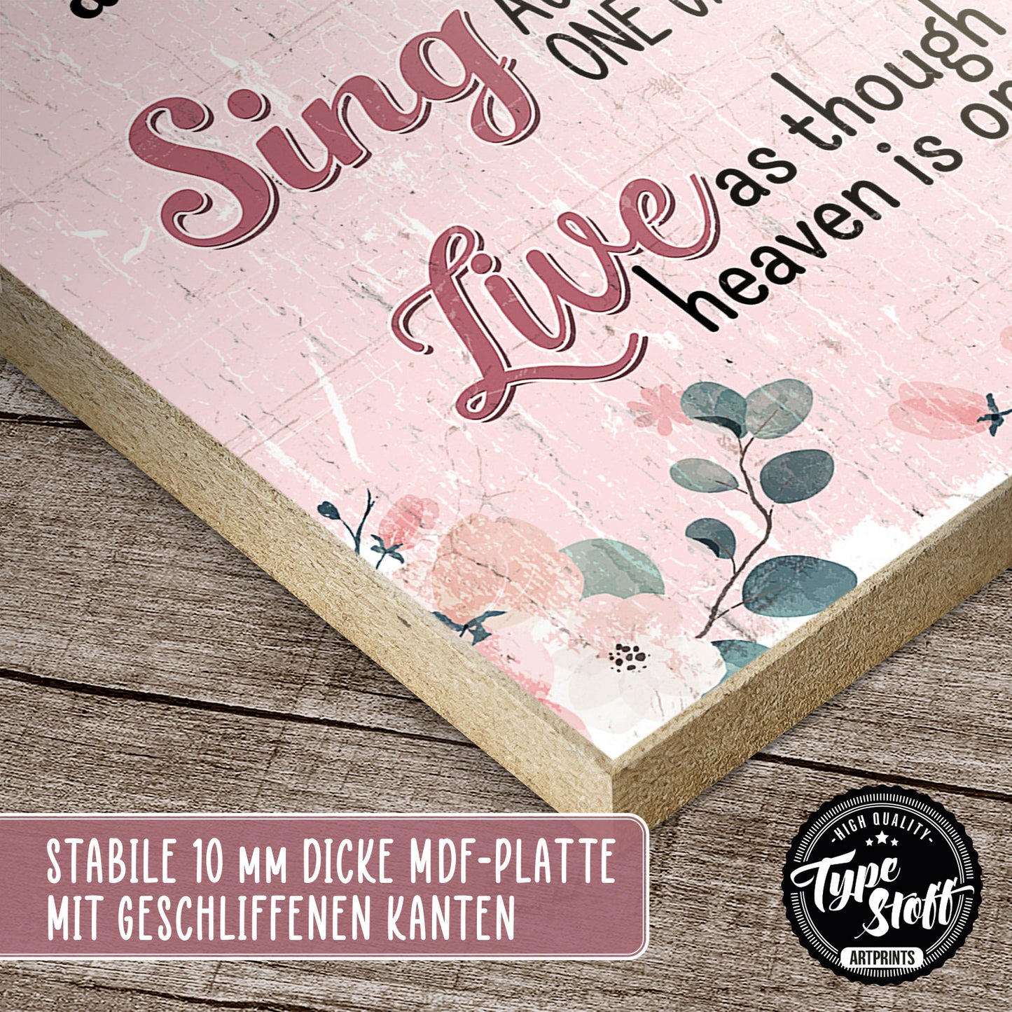 Holzschild mit Spruch - Hygge - Dance - Love - Sing – HS-GH-01282