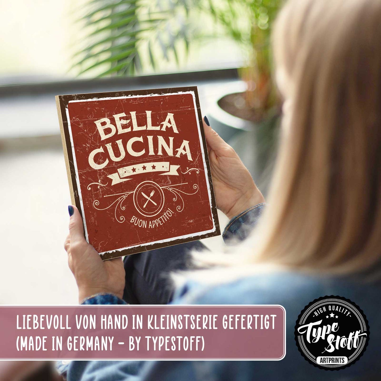 Holzschild mit Spruch - bella cucina – HS-QN-01364