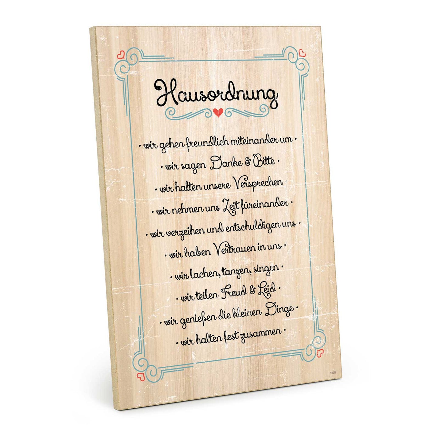 Holzschild mit Spruch - Hausordnung Familie – HS-GH-01370