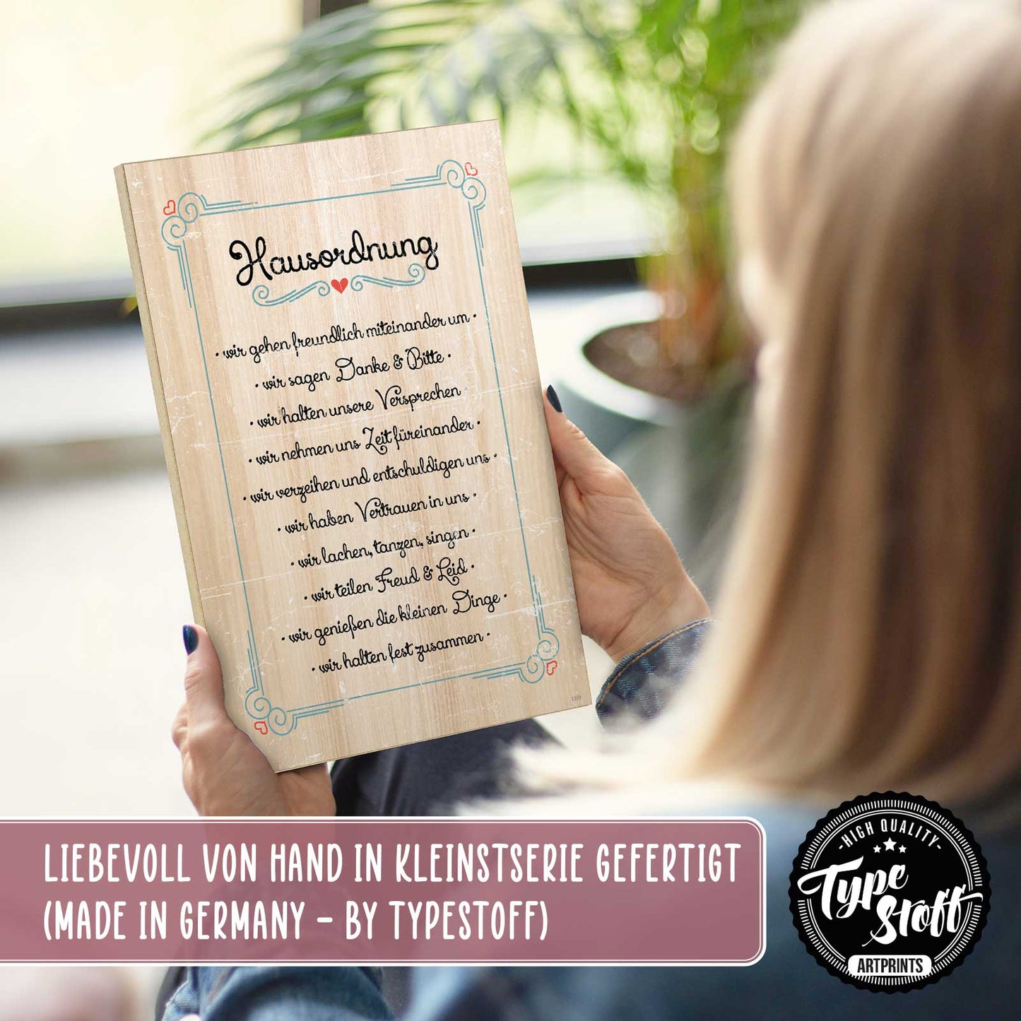 Holzschild mit Spruch - Hausordnung Familie – HS-GH-01370