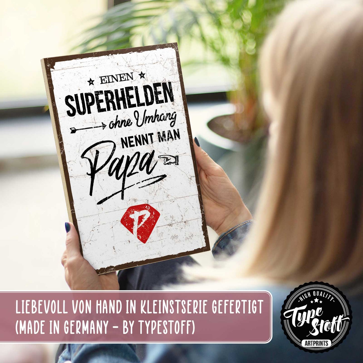 Holzschild mit Spruch - Papa Superheld – HS-GH-01379