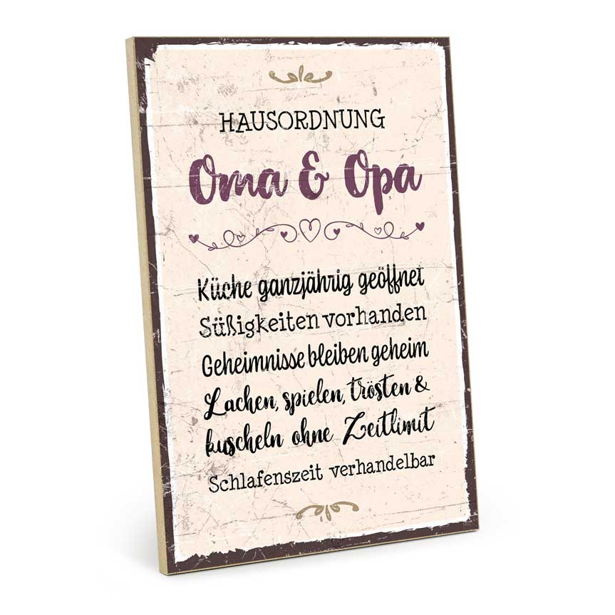 Holzschild mit Spruch - Hausordnung Oma & Opa - HS-GH-01453