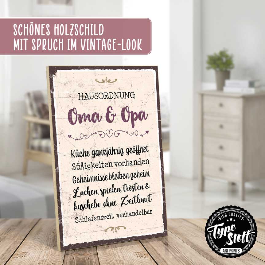Holzschild mit Spruch - Hausordnung Oma & Opa - HS-GH-01453
