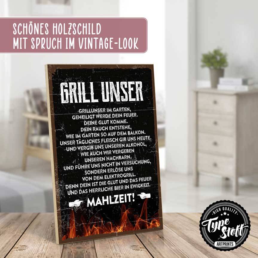 Holzschild mit Spruch - GRILL UNSER- HS-GH-01454