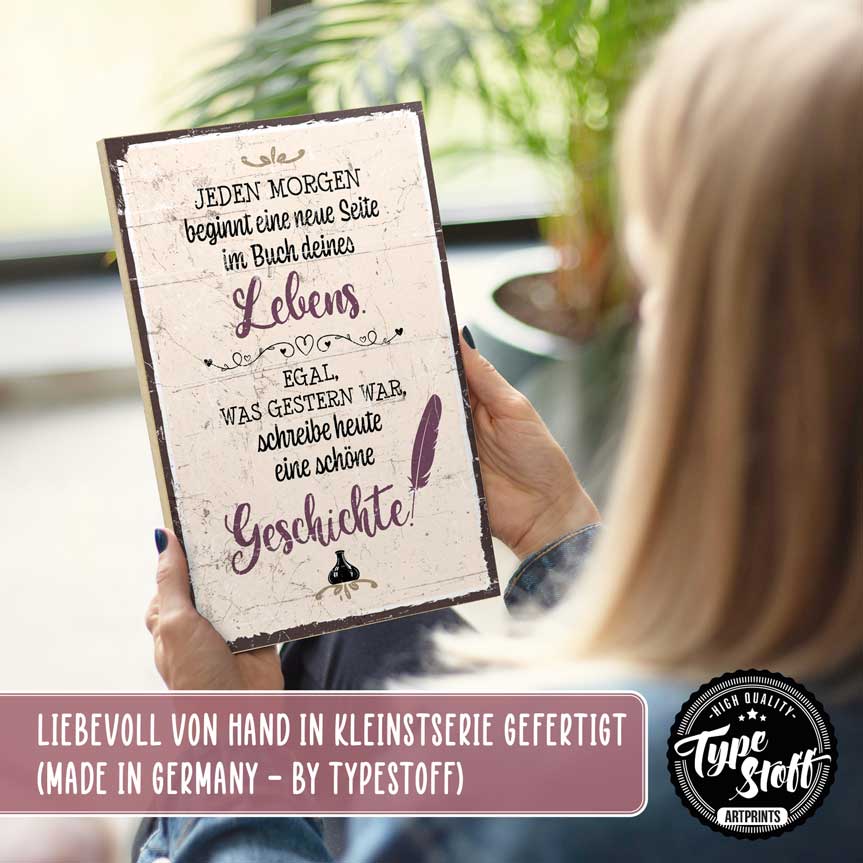 Holzschild mit Spruch - Jeden Morgen beginnt eine neue Seite - HS-GH-01466