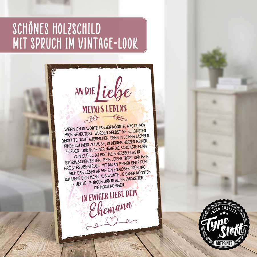 Holzschild mit Spruch - Liebe meines Lebens – GH-01542