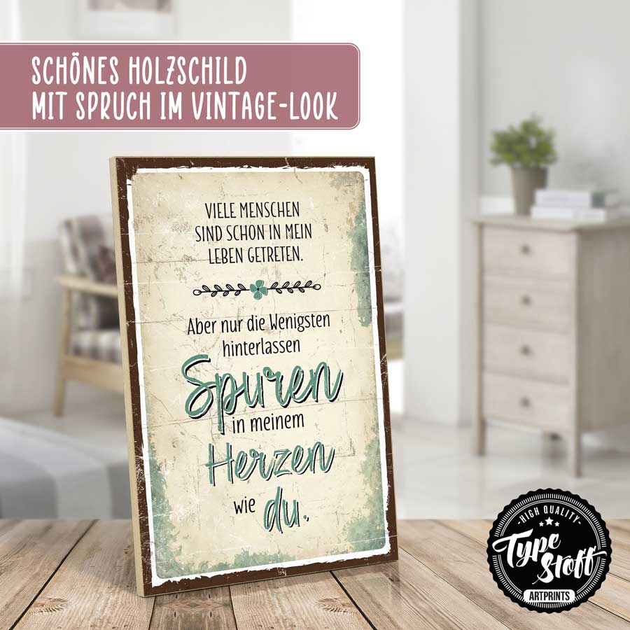 Holzschild mit Spruch - Spuren im Herzen – GH-HS-01549