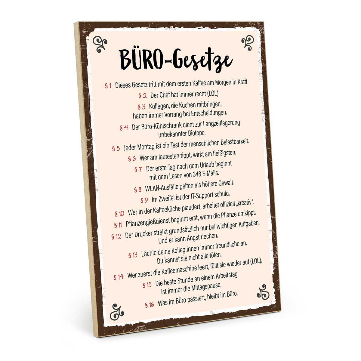 Holzschild mit Spruch - BÜRO-Gesetze – GH-01559