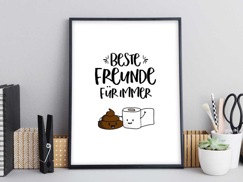 Kunstdruck mit Spruch - Toilette - Beste Freunde für immer - KD-00139-M