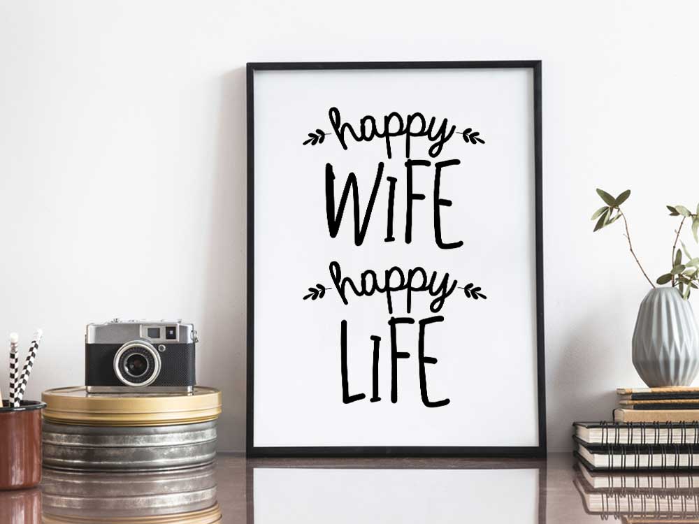 Kunstdruck mit Spruch - Happy wife - happy life - KD-00438-M