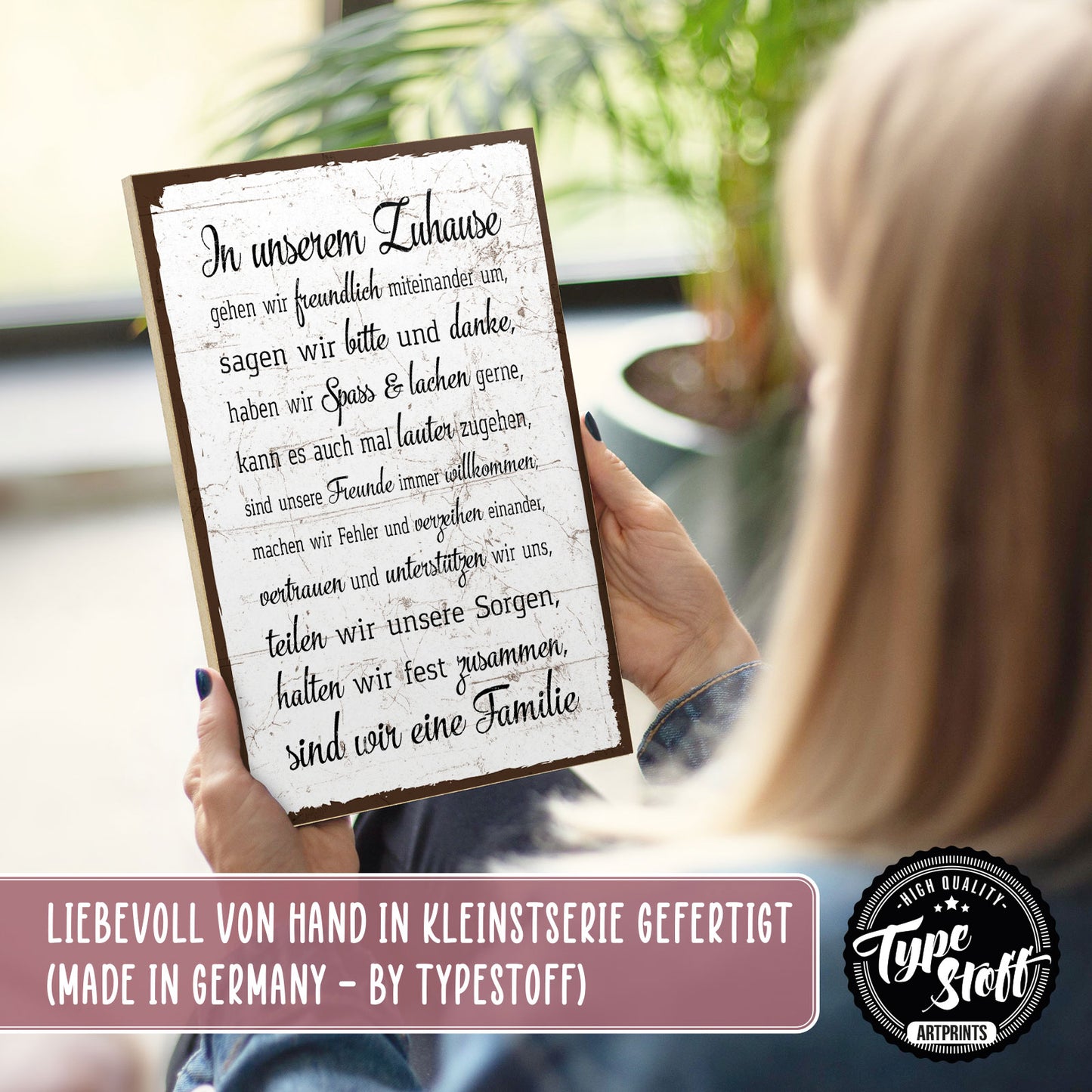 Holzschild mit Spruch - Zuhause Familie Geborgenheit – HS-GH-00058