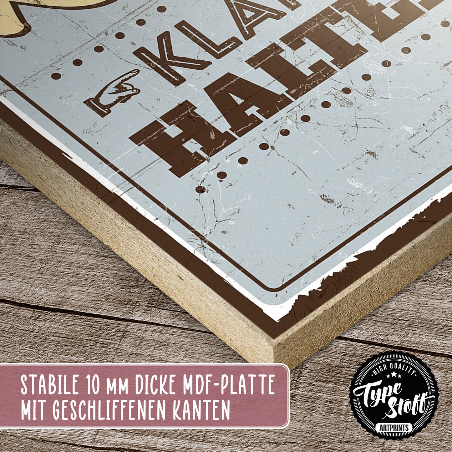 Holzschild mit Spruch - Vor dem ersten Kaffee Klappe halten – HS-GH-00063
