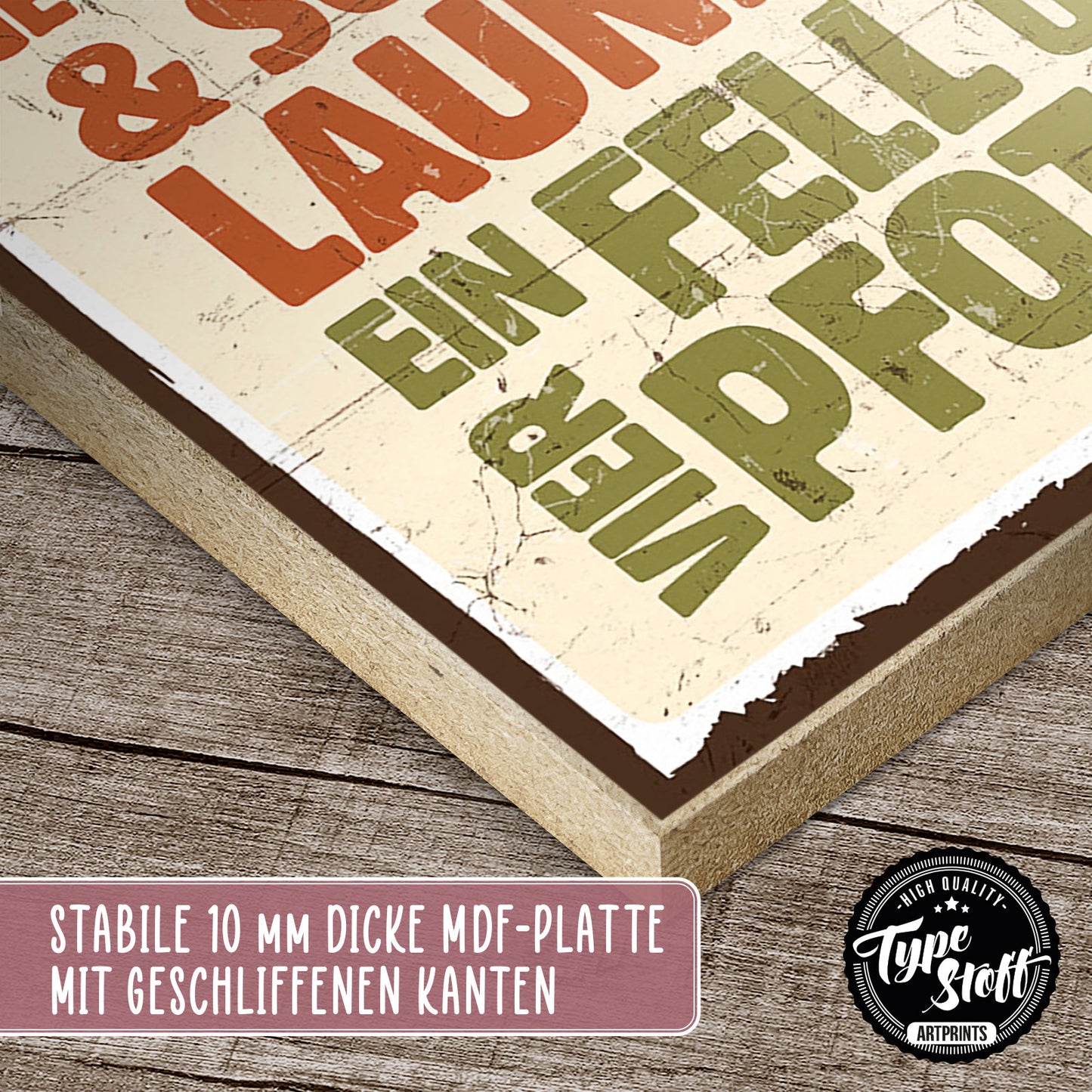 Holzschild mit Spruch - Fell und vier Pfoten gegen Stress – HS-GH-00082