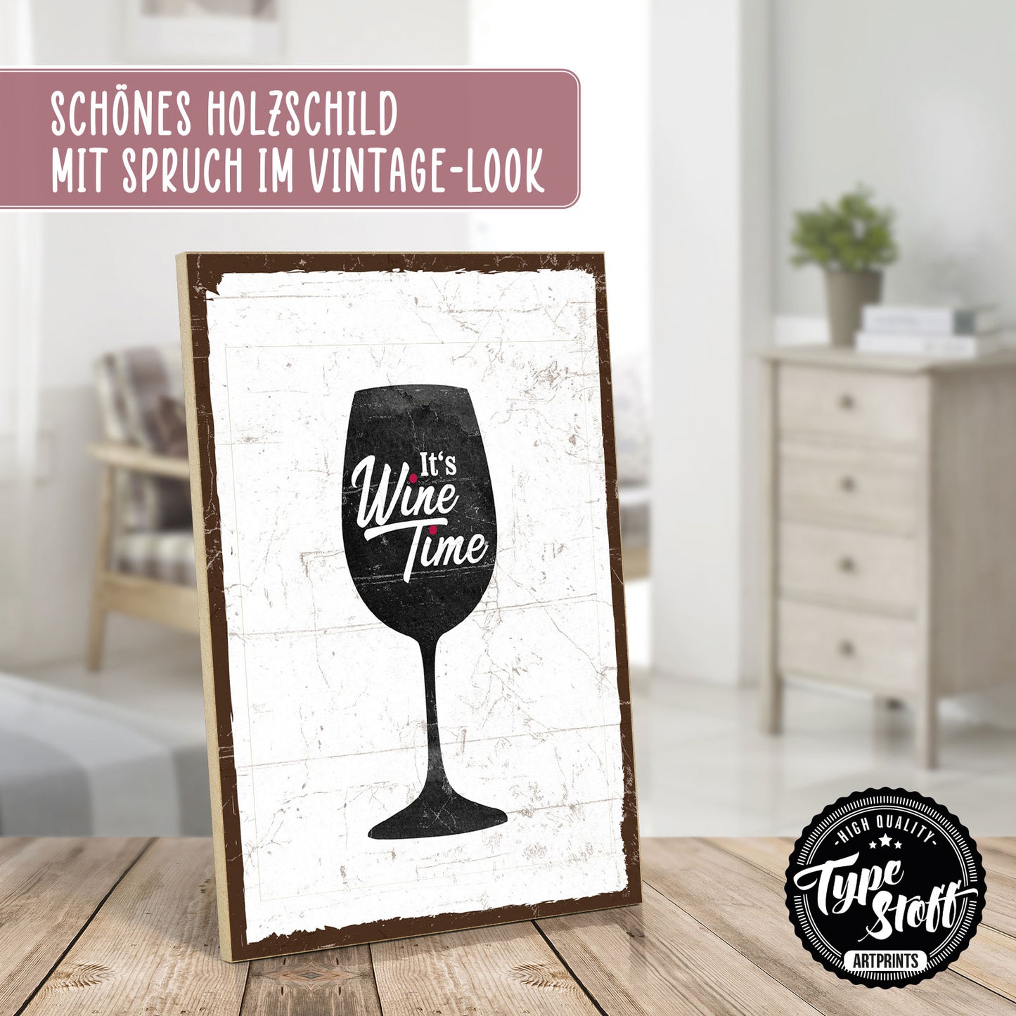 Holzschild mit Spruch - Wine-Time - Wein-Zeit – HS-GH-00141