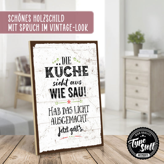 Holzschild mit Spruch - Küche - Licht aus – HS-GH-00178