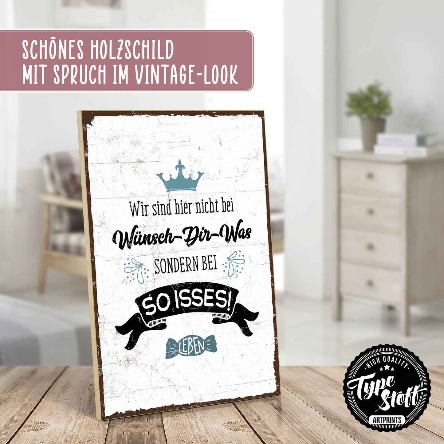 Holzschild mit Spruch - So isses Leben - Wünsch dir was - HS-GH-00223
