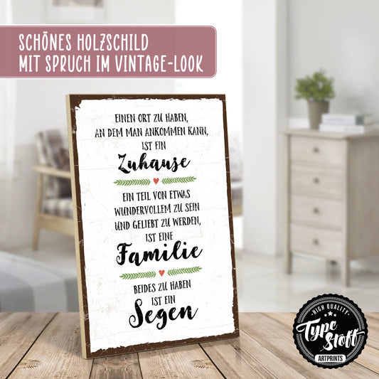 Holzschild mit Spruch - Familie und Zuhause - HS-GH-00263