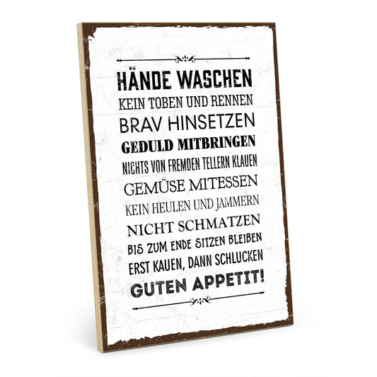 Holzschild mit Spruch - Tisch-Benimm-Regeln - HS-GH-00303