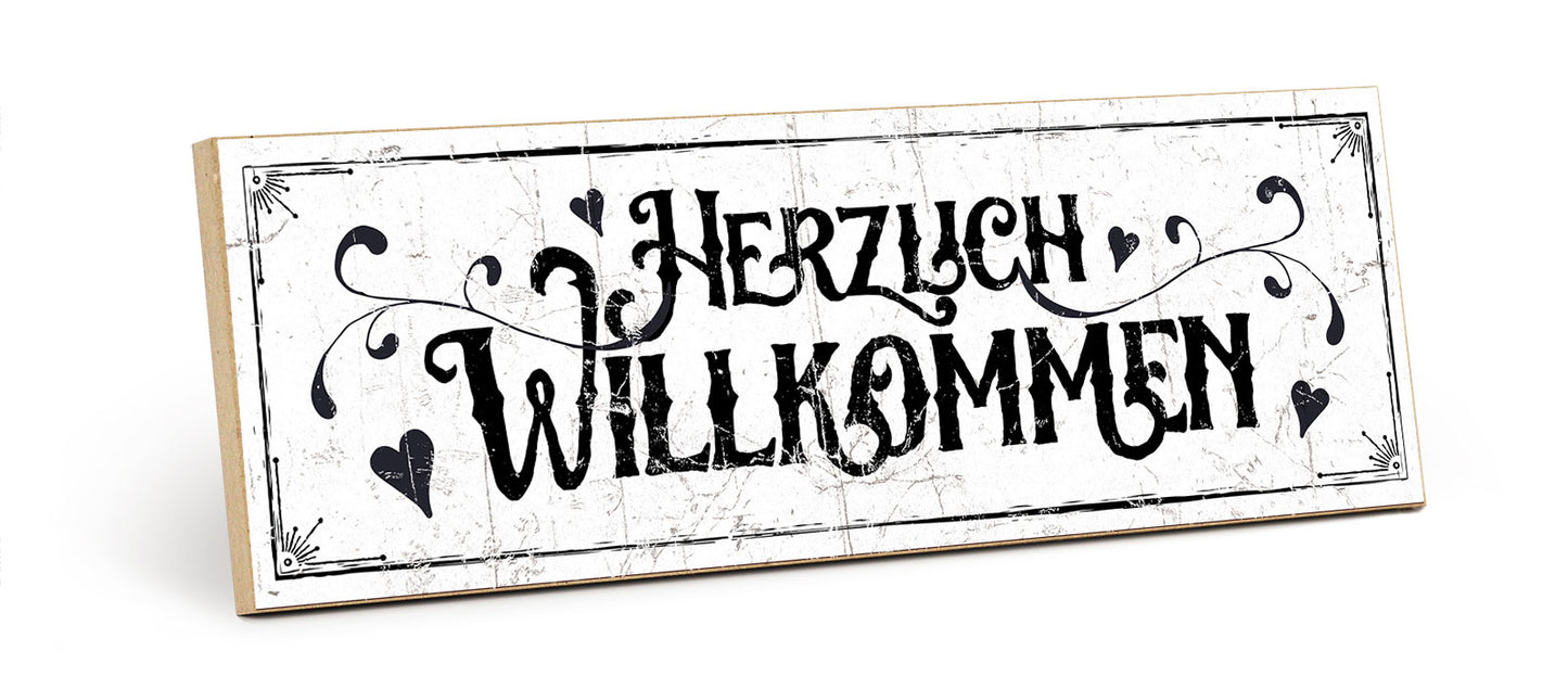 Holzschild mit Spruch - Zuhause - Herzlich Willkommen - HS-KQ-00311
