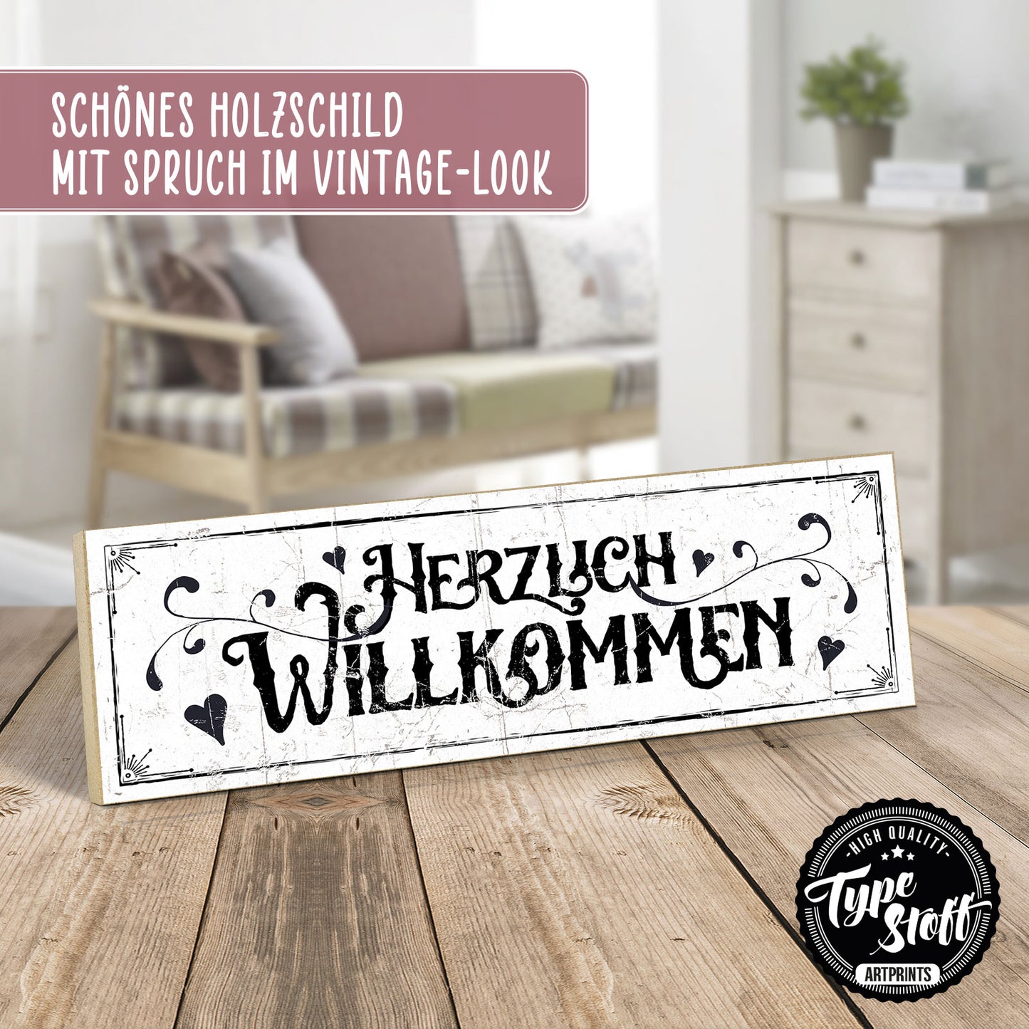 Holzschild mit Spruch - Zuhause - Herzlich Willkommen - HS-KQ-00311