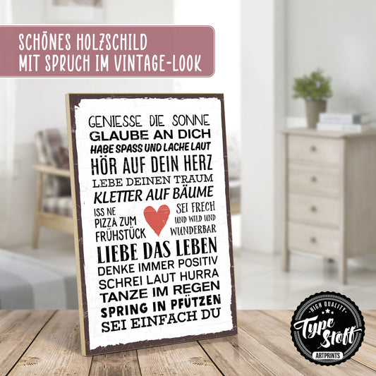 Holzschild mit Spruch - Genieße Sonne - glaube an dich - HS-GH-00372