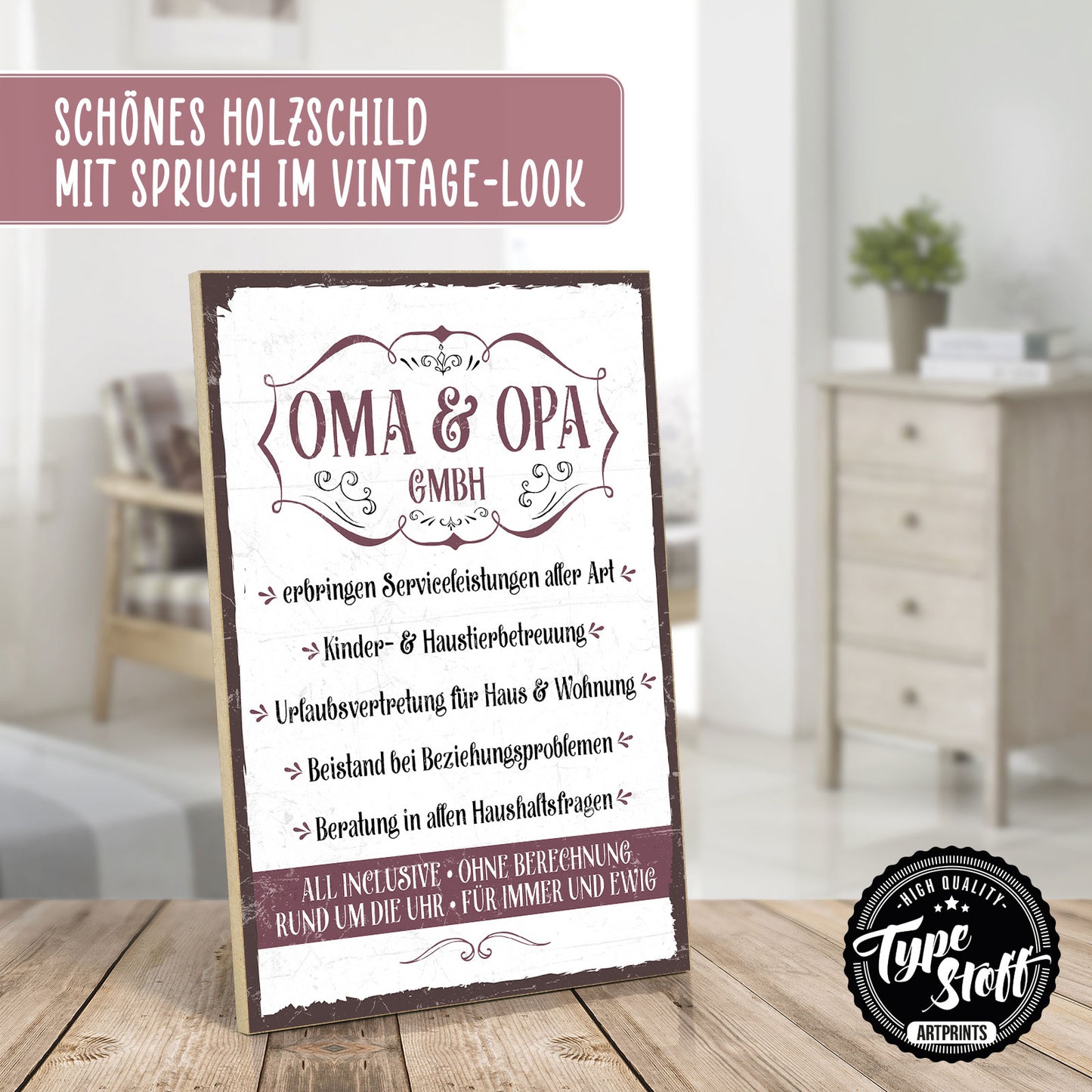 Holzschild mit Spruch - Oma und Opa GmbH - HS-GH-00382