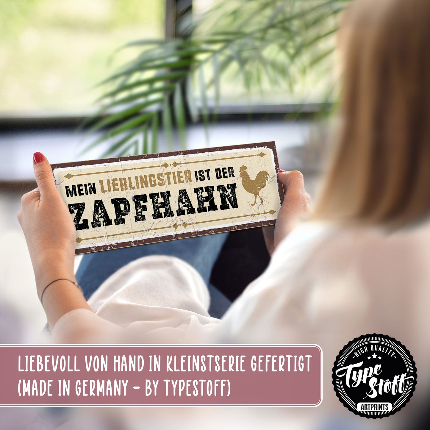 Holzschild mit Spruch - Mein Lieblingstier ist der Zapfhahn - HS-KQ-00396
