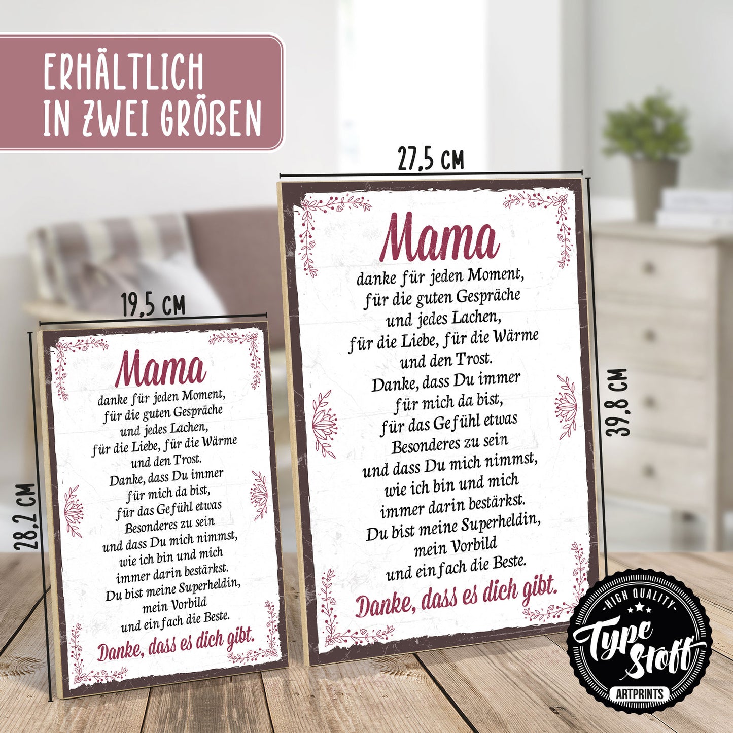 Holzschild mit Spruch - Danke Mama – HS-GH/XH-00400