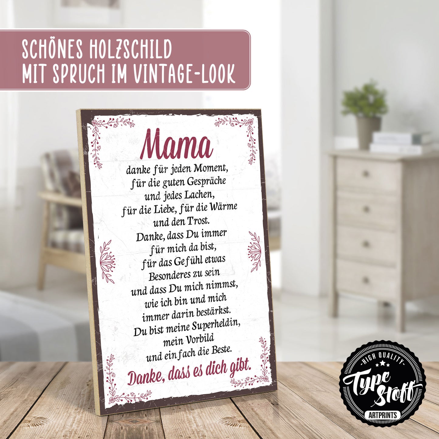 Holzschild mit Spruch - Danke Mama – HS-GH/XH-00400