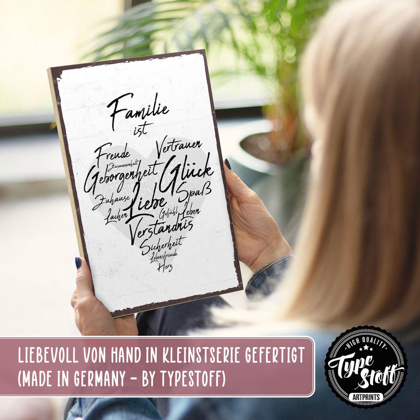 Holzschild mit Spruch - Familie Zuhause Glück Freude – HS-GH-00417