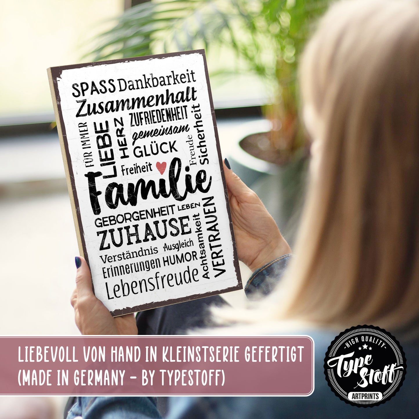 Holzschild mit Spruch - Familie Glück Dankbarkeit Spaß – HS-GH-00418