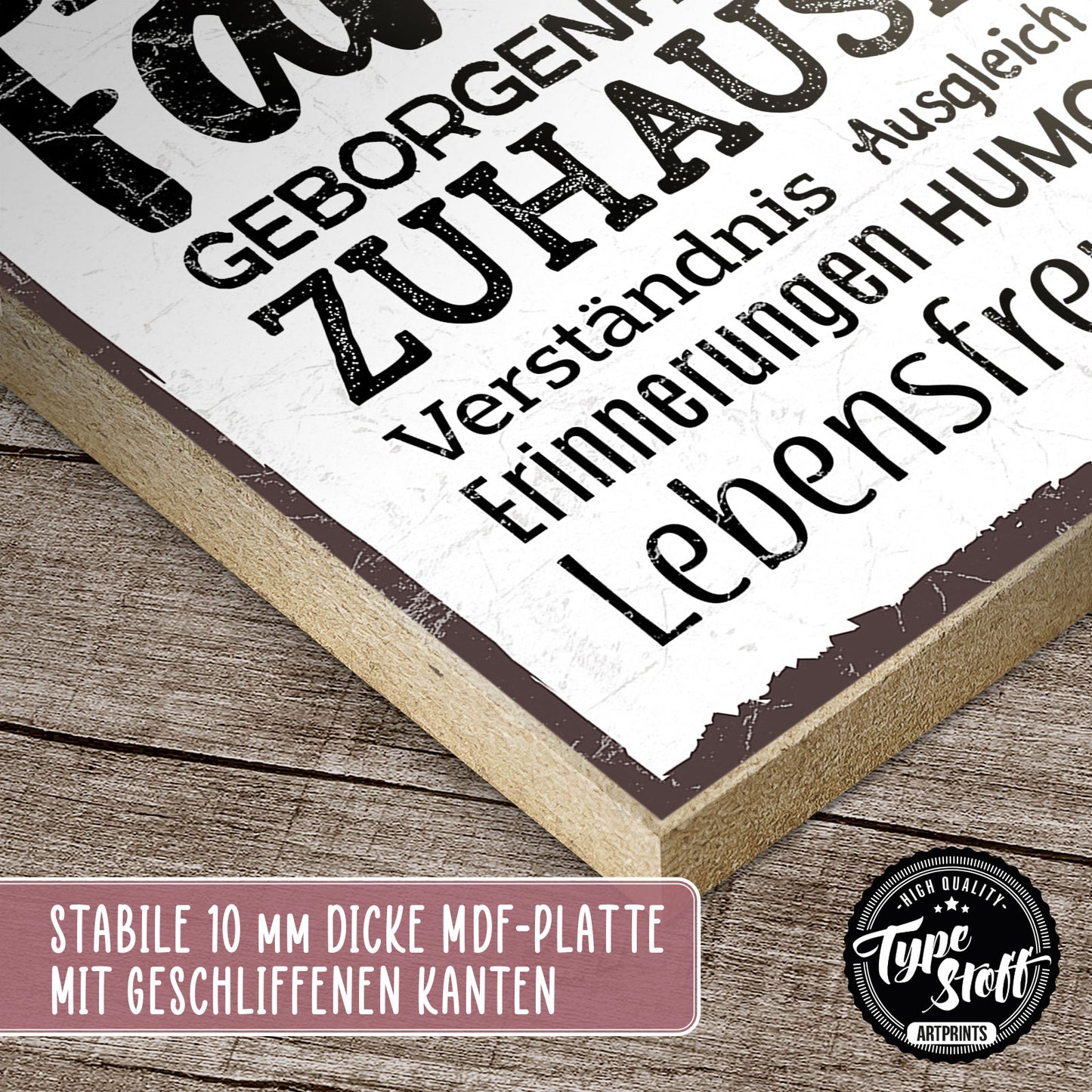 Holzschild mit Spruch - Familie Glück Dankbarkeit Spaß – HS-GH-00418