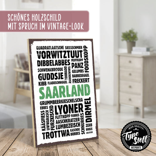 Holzschild mit Spruch - Saarland wordcloud – HS-GH-00428