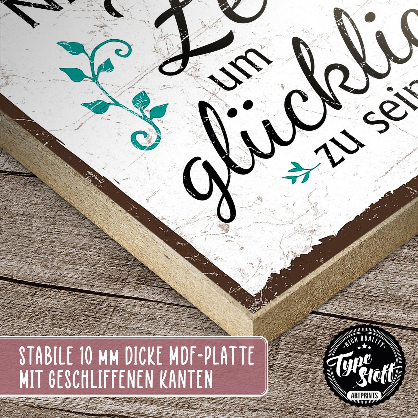 Holzschild mit Spruch - Zeit um glücklich zu sein – HS-QN-00485