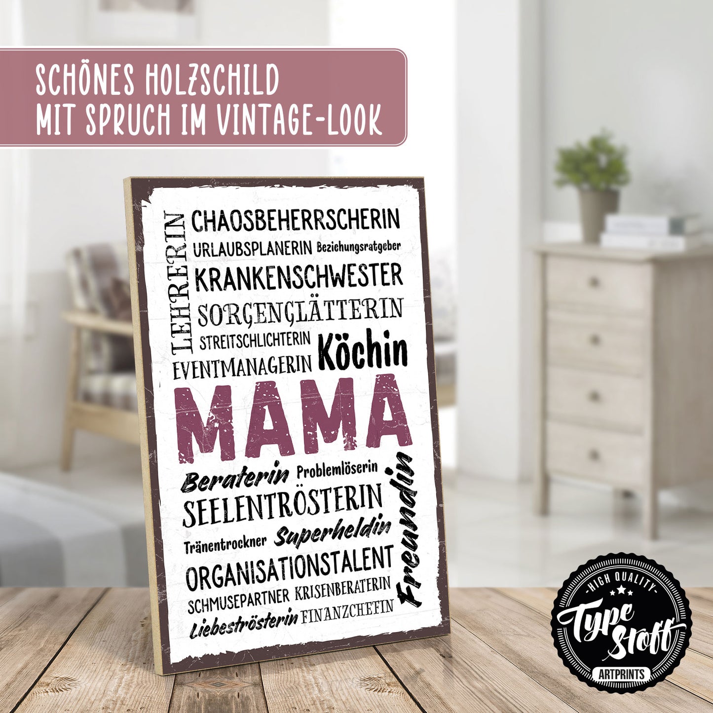 Holzschild mit Spruch - Mama wordcloud - HS-GH-00583