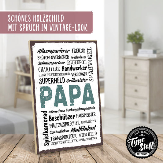 Holzschild mit Spruch - Papa wordcloud – HS-GH-00584