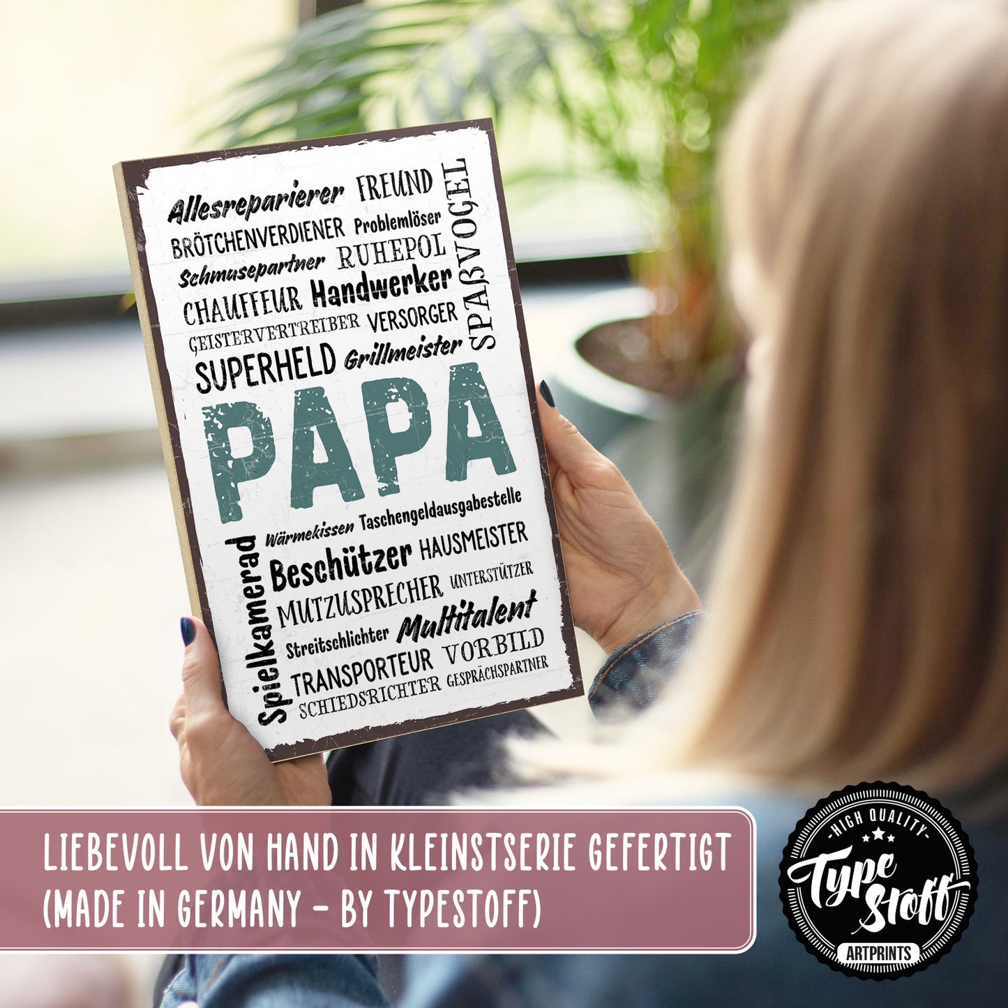 Holzschild mit Spruch - Papa wordcloud – HS-GH-00584