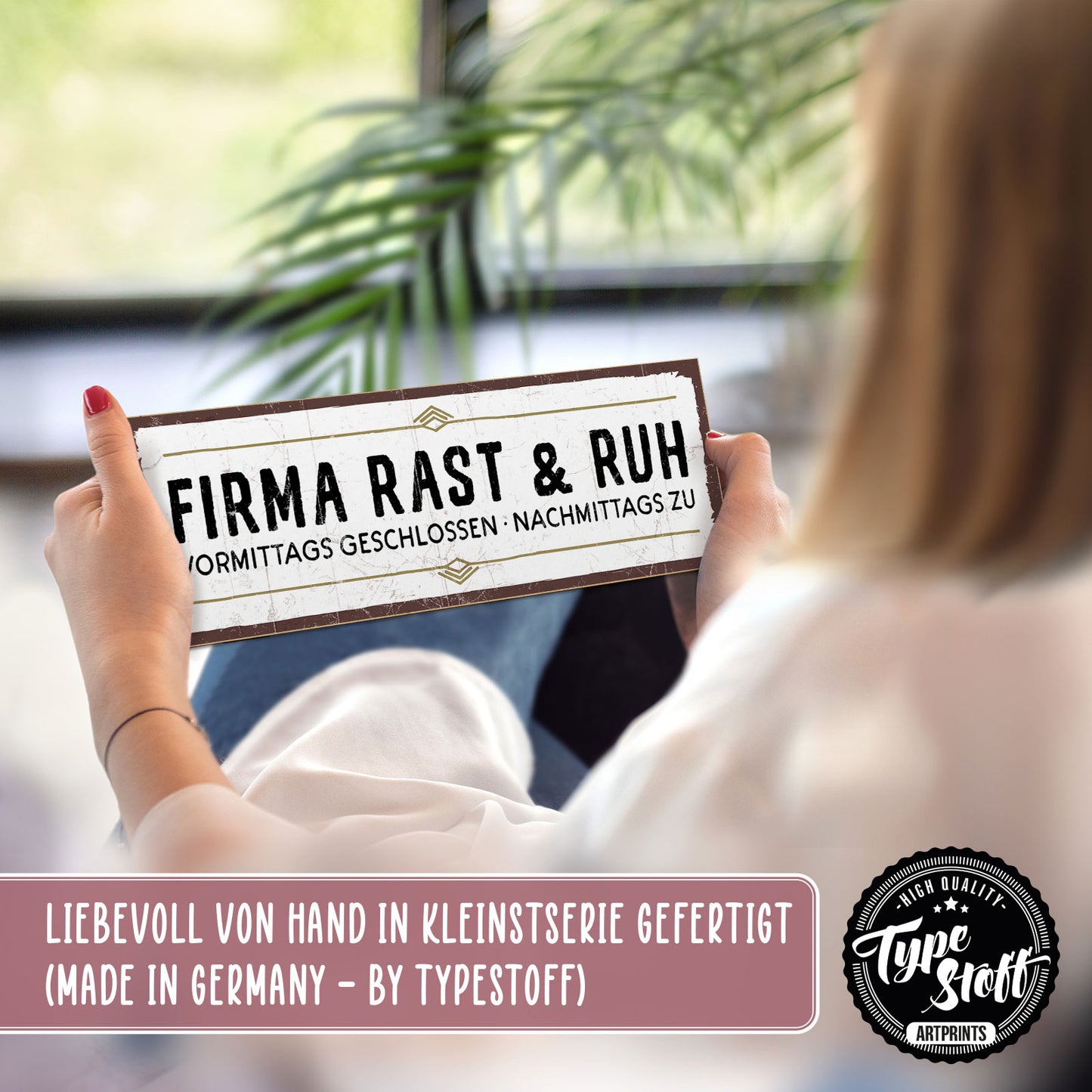 Holzschild mit Spruch - Büro - Firma Rast und Ruh – HS-KQ-00626
