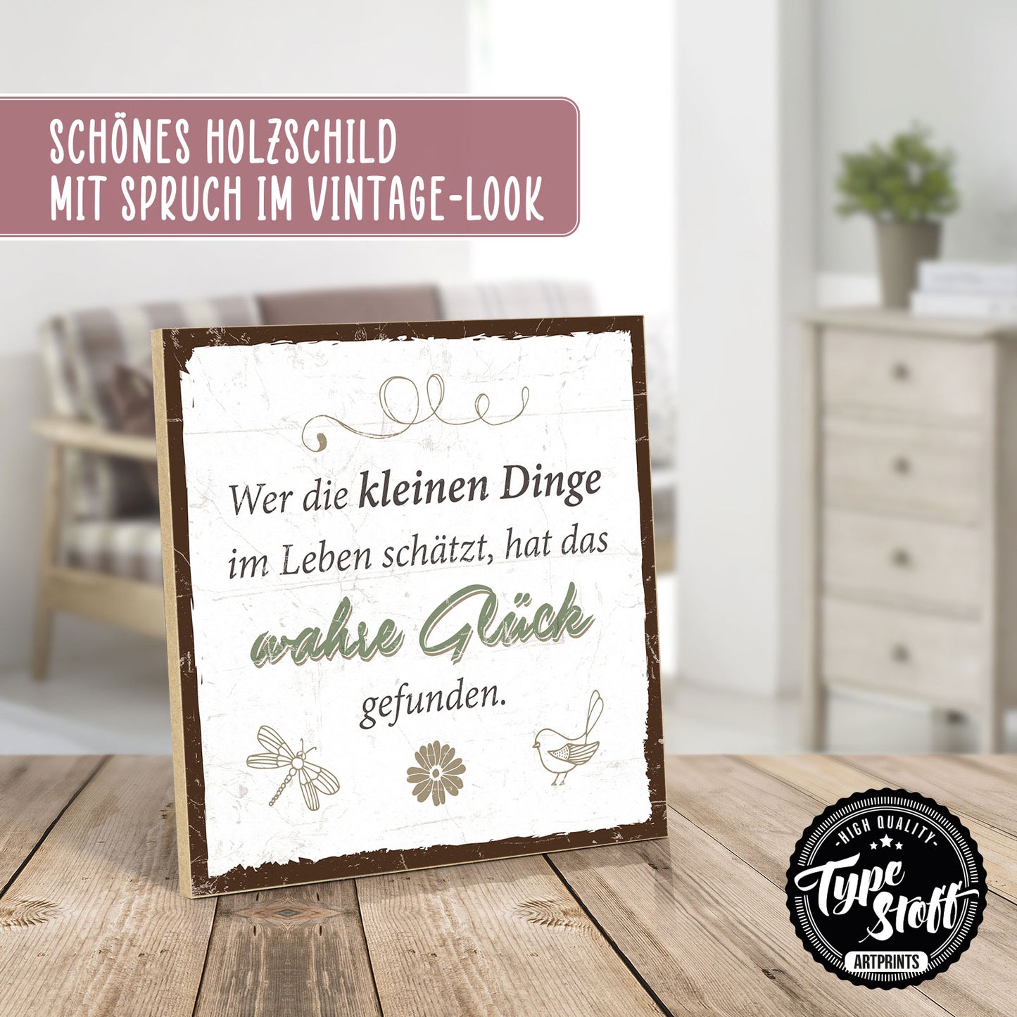 Holzschild mit Spruch - Hygge - Die kleinen Dinge schätzen – HS-QN-00628