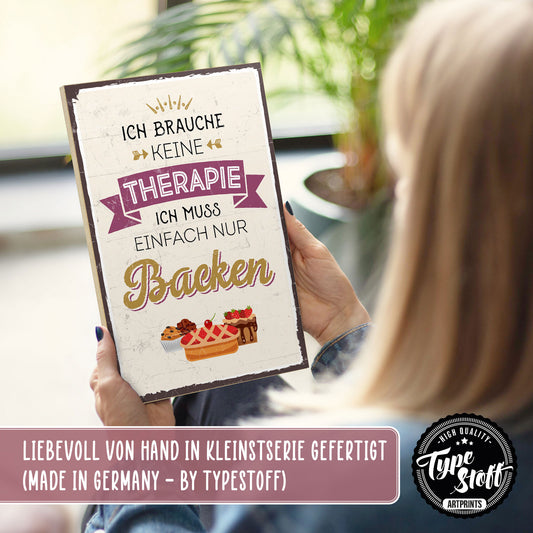 Holzschild mit Spruch - Küche- Therapie - Backen – HS-GH-00634